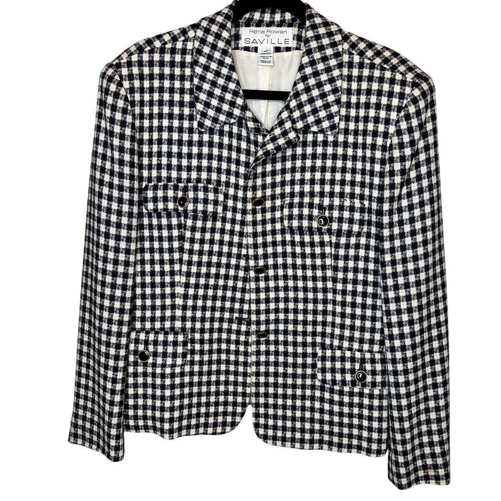 Rena Rowan Houndstooth Blazer Gold and Black Buttons Size 14 Made in USA